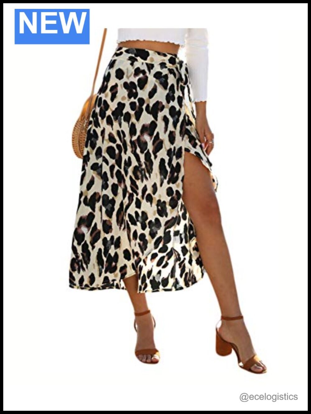Women's Boho Leopard High Low Wrap Midi Skirt Chiffon Beach Cover-Up